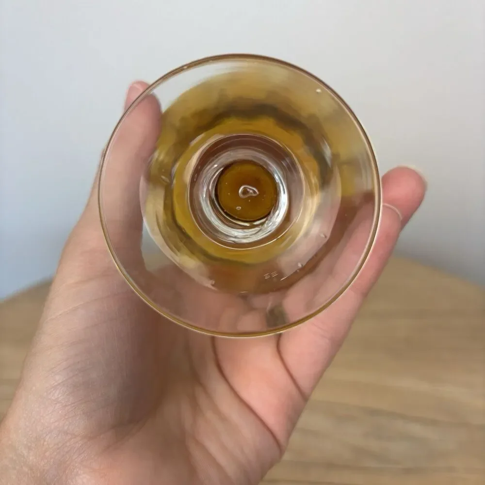 Vintage Art Glass Bud Vase Yellow Amber Clear Stem Hand Blown Scalloped Edge - Picture 7 of 9